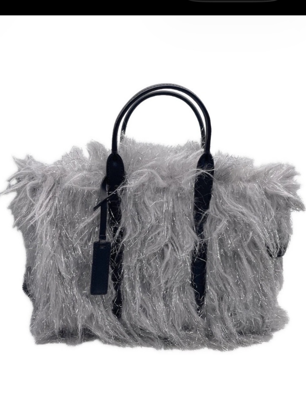 Marc Jacobs The Creature Silver-Gray Faux Fur Tote with Black Leather Straps - Picture 6 of 15